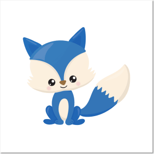 Cute Fox, Little Fox, Blue Fox, Kawaii Fox, Animal Posters and Art